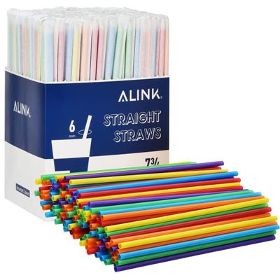 ALINK 500-Pack Assorted Colored Plastic Disposable Drinking Straws, Individually Wrapped Straight Party Straws - 7.75" x 0.23"