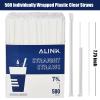 ALINK 500-Pack Clear Plastic Drinking Straws, Individually Wrapped Plastic Disposable Straight Party Straws - 7.75" x 0.23" view 2