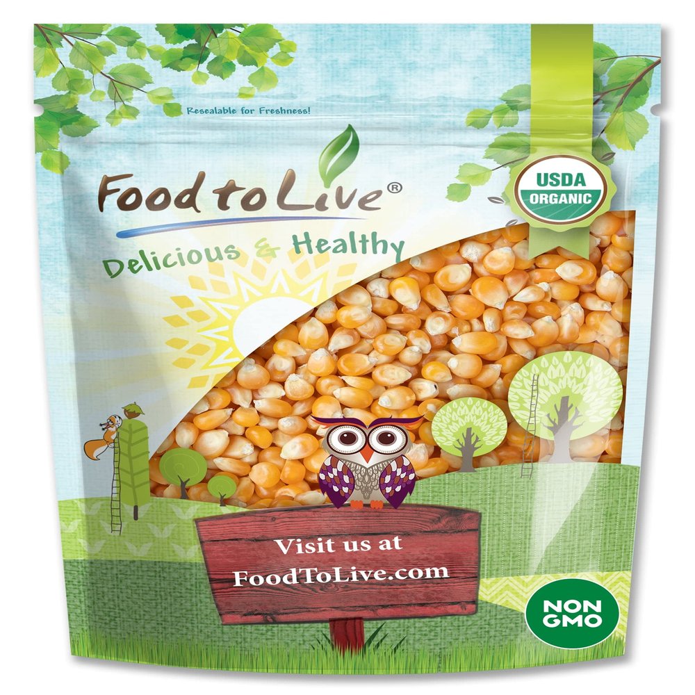 Food to Live Organic Yellow Popcorn, 2 pounds  Non-GMO Corn Kernels, 100% Whole Grain, No Additives, No Preservatives, Bulk. Theater-Quality Popcorn. Easy to Make. High Fiber, and Low-Calorie Snack