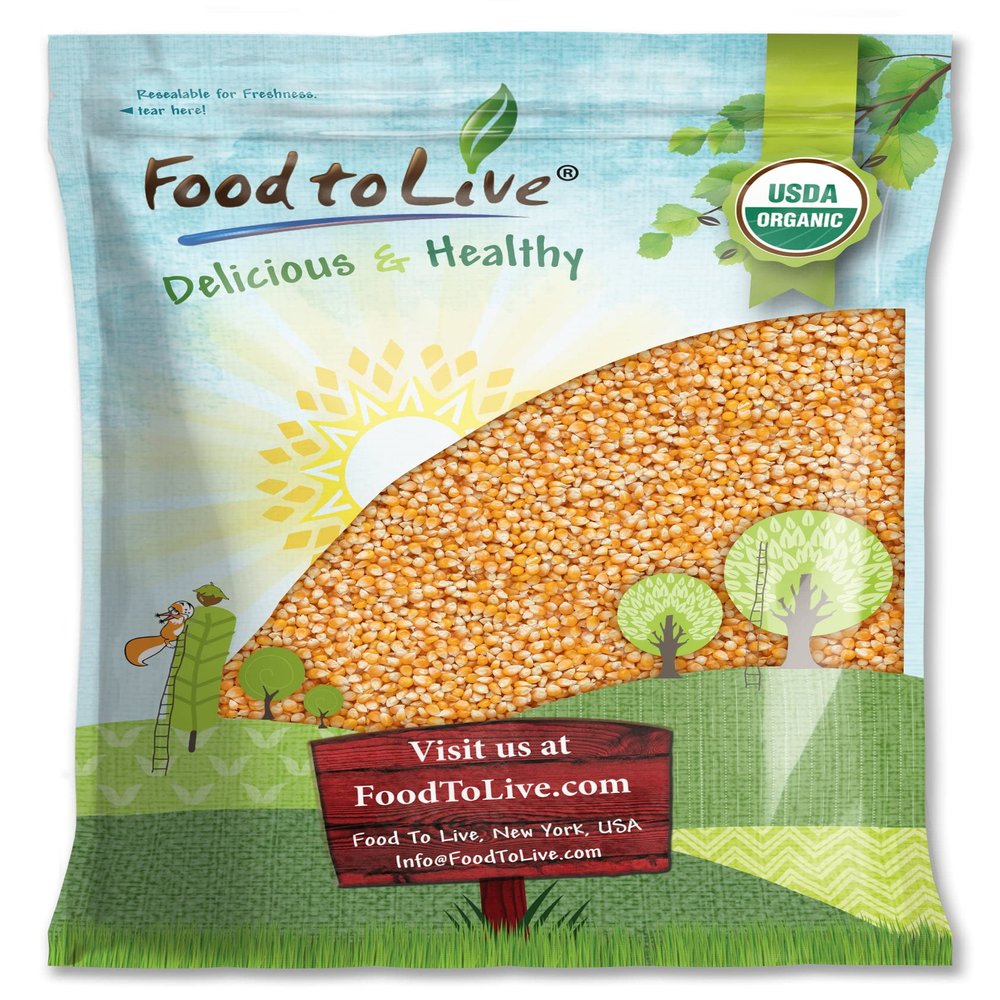 Food to Live Organic Yellow Popcorn, 10 pounds  Non-GMO Corn Kernels, 100% Whole Grain, No Additives, No Preservatives, Bulk. Theater-Quality Popcorn. Easy to Make. High Fiber, and Low-Calorie Snack