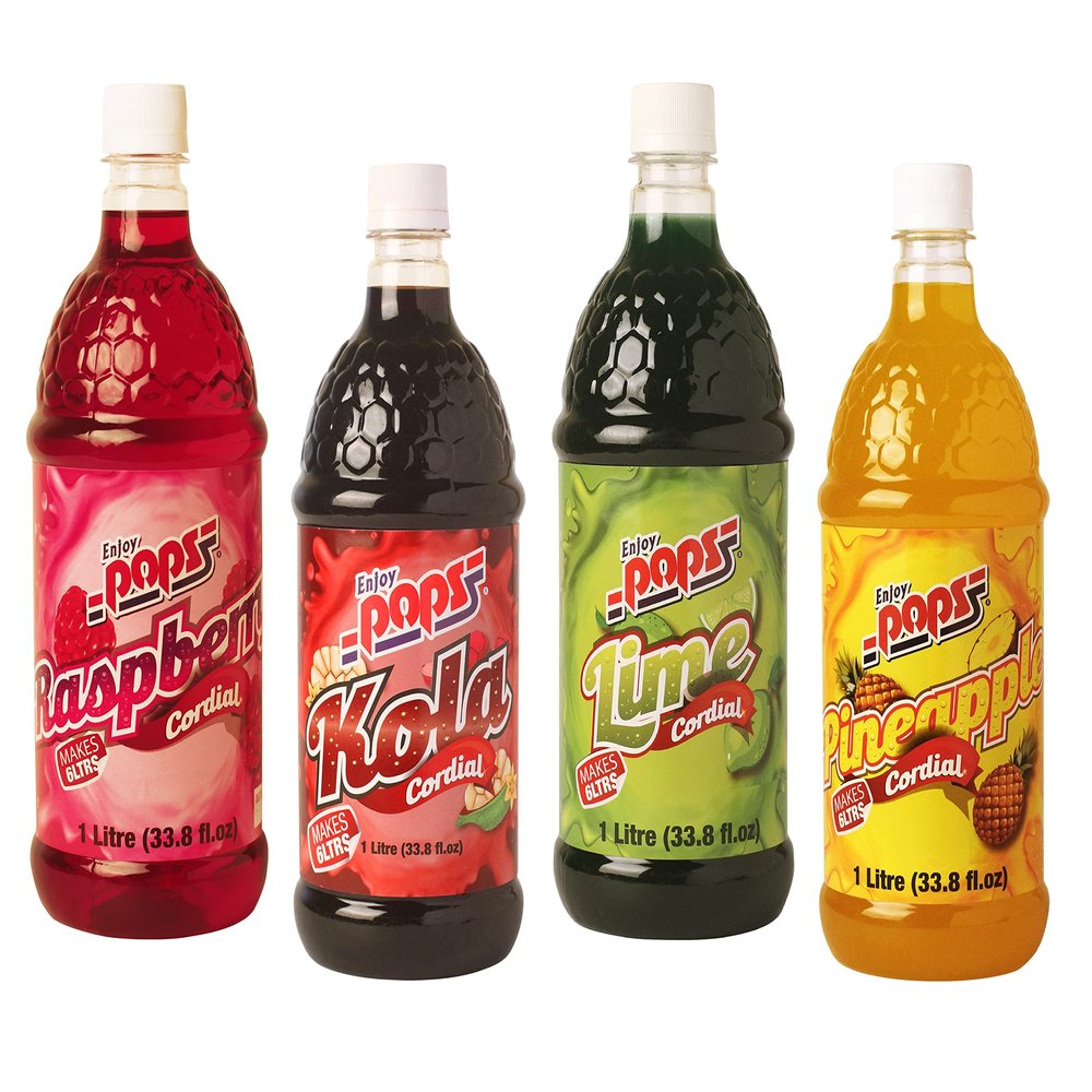 Enjoy POPS Syrup Soda Flavors Variety Pack 33.8 Fl.Oz (Pack of 4) Imported from FIJI FijiSoda.com