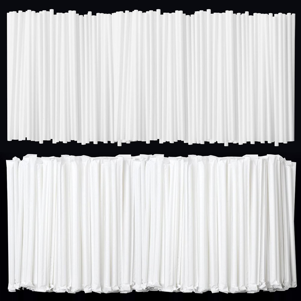 ALINK 1000 Count White Plastic Disposable Drinking Straws, Individually Wrapped Straight Party Straws - 7.75" x 0.23"