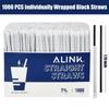 ALINK 1000 Count Black Plastic Disposable Drinking Straws, Individually Wrapped Straight Party Straws - 7.75" x 0.23" view 2