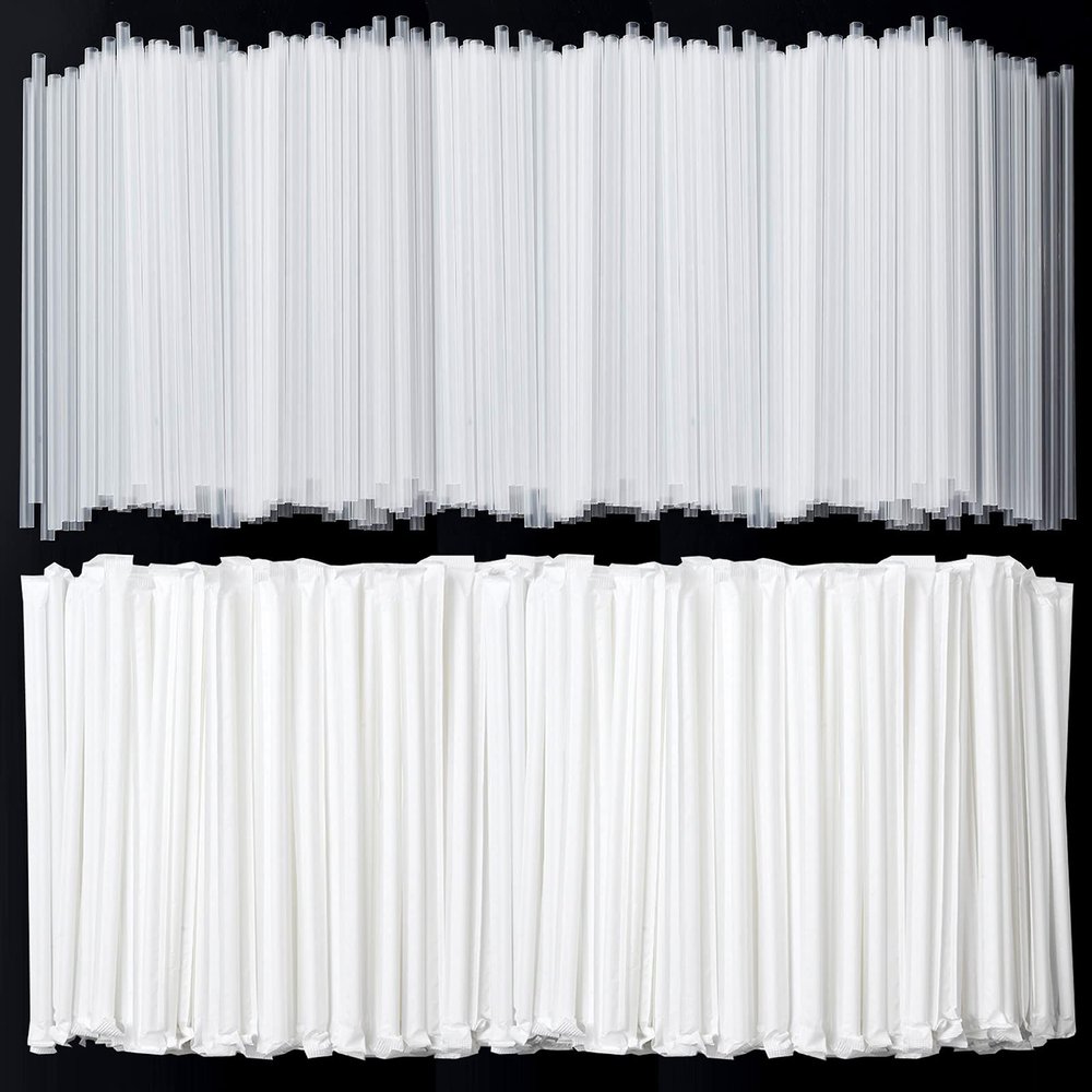 ALINK 1000 Counts Clear Plastic Disposable Drinking Straws, Individually Wrapped Straight Party Straws - 7.75" x 0.23"