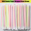 ALINK 1000 Count Neon Flexible Plastic Drinking Straws, Individually Wrapped, Disposable Bendy Straws - 7.75 in x 0.23 in view 3