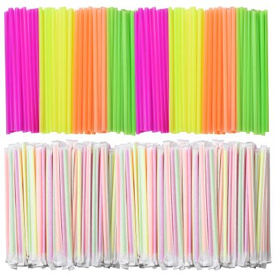 ALINK 1000 PCS Neon Colored Plastic Disposable Drinking Straws, Individually Wrapped Straight Party Straws - 7.75" x 0.23"