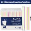ALINK 1000 PCS Neon Colored Plastic Disposable Drinking Straws, Individually Wrapped Straight Party Straws - 7.75" x 0.23" view 2