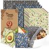Akeeko Reusable Beeswax Food Wraps - Assorted 9 Packs, Eco-Friendly Reusable Wrap, Biodegradable, Zero Waste, Organic Cloth, Sustainable, Plastic-Free Food Storage, 1Large, 3Medium, 5Small Sizes view 1