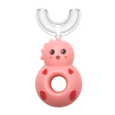 Aoyuexi Children's U-Shaped Toothbrush for 0-12 Years Old Kids - Dinosaur/Donut U Shape Whitening Massage Toothbrush Soft Silicone Brush Head, 360 Oral Teeth Cleaning Design for Toddlers (A)