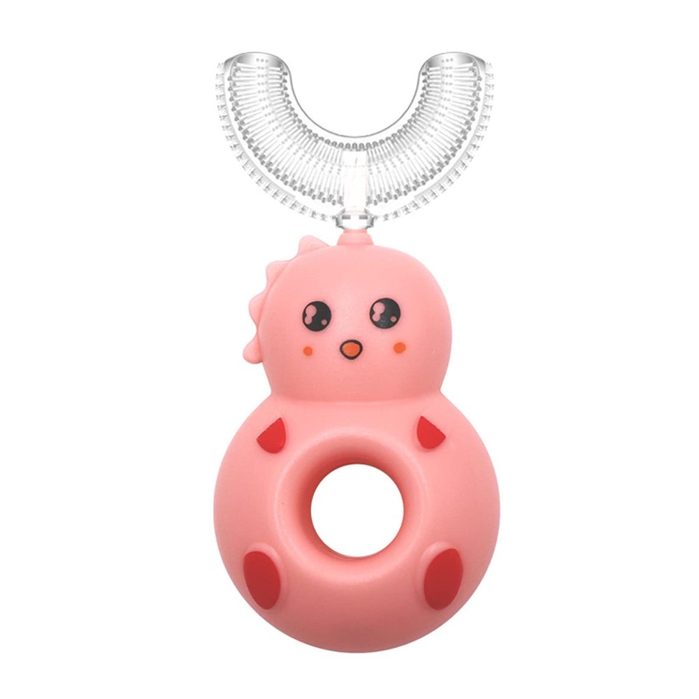 Aoyuexi Children's U-Shaped Toothbrush for 0-12 Years Old Kids - Dinosaur/Donut U Shape Whitening Massage Toothbrush Soft Silicone Brush Head, 360 Oral Teeth Cleaning Design for Toddlers (A)