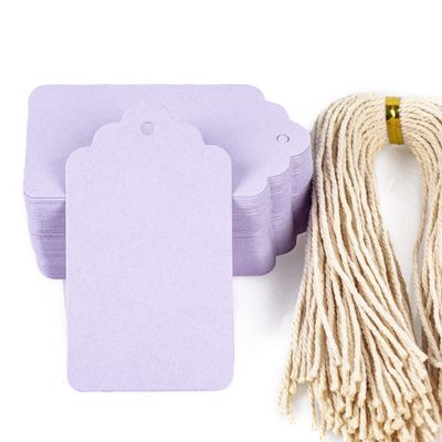100pcs Light Purple Paper Hang Gift Tags, Blank Marking Tags with String for DIY Homemade Gifts