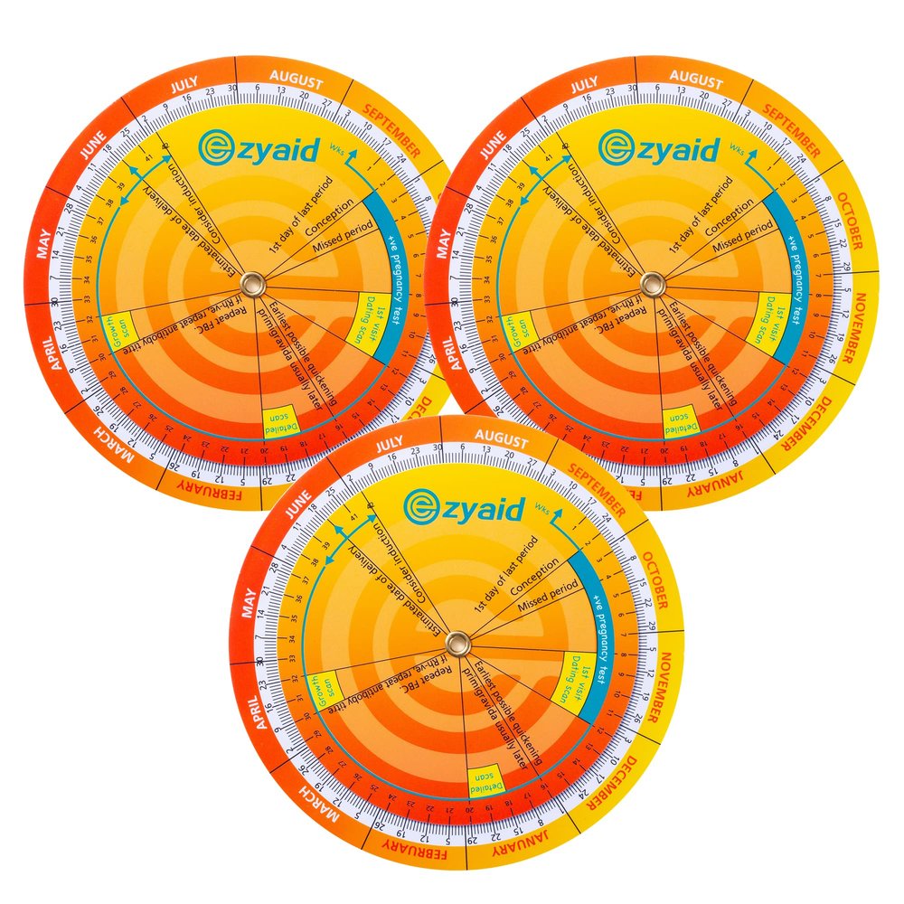 Ezyaid Pregnancy Wheel, Due Date OB-GYN Calculator for Pregnant Women/Healthcare Providers, Gestational EDC/EDD Wheel with CRL, BPD, HC AC and FL Guide (Pack of 3)