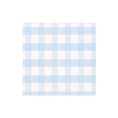Caspari Gingham Boxed Paper Cocktail Napkins in Light Blue, Three Boxes of 40