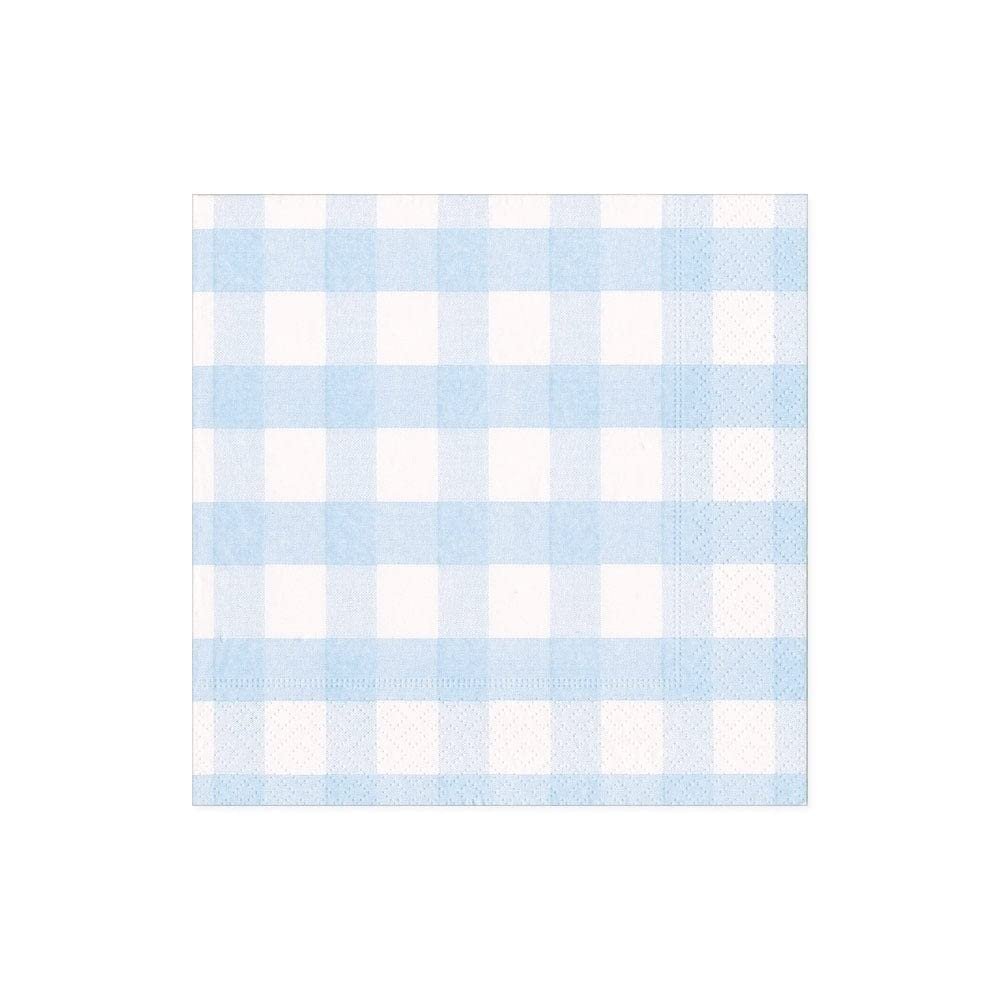Caspari Gingham Boxed Paper Cocktail Napkins in Light Blue, Three Boxes of 40