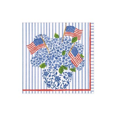Caspari Flags and Hydrangeas Boxed Paper Cocktail Napkins, Three Boxes of 40