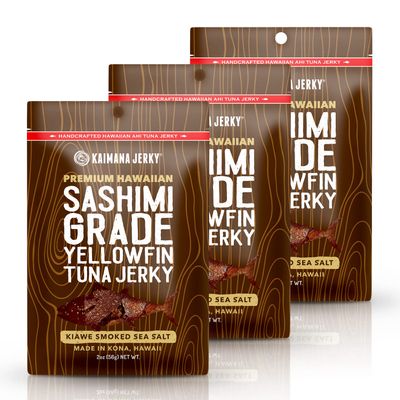 Kaimana Ahi Tuna Jerky Kiawe Smoked Sea Salt - Soft and Tasty - Premium Fish Jerky Made in the USA. High in Omega 3's, All Natural and Wild Caught - 2 Ounce (Pack of 3)