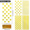 Aodaer 100 Pieces 10.6 x 5.1 In Gold Cellophane Bags Plastic Candy Bag Cellophane Treat Bags Polka Dot Stripes Printed Pattern Goodie Gift Bag with Twist Ties for Birthday, Baby Showers, Weddings Party Supplies view 2