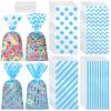 Aodaer 100 Pieces 10.6 x 5.1 In Blue Cellophane Bags Plastic Candy Bags Cellophane Treat Bag Polka Dot Stripes Printed Pattern Goodie Gift Bag with Twist Ties for Birthday, Baby Showers, Weddings Party Supplies view 1
