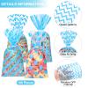 Aodaer 100 Pieces 10.6 x 5.1 In Blue Cellophane Bags Plastic Candy Bags Cellophane Treat Bag Polka Dot Stripes Printed Pattern Goodie Gift Bag with Twist Ties for Birthday, Baby Showers, Weddings Party Supplies view 3