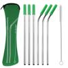 Hoshen 7 Piece 8.5 Inch Reusable Stainless Steel Straw Set With Anti-Scratch Mouth Silicone Tip, Bone Pack Set (3 Straight/3 Curved/1 Brush/6 Silicone Mouth) - Green view 1