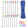 Hoshen 7 Piece 8.5 Inch Reusable Stainless Steel Straw Set With Anti-Scratch Mouth Silicone Tip, Bone Pack Set (3 Straight/3 Curved/1 Brush/6 Silicone Mouth) - Green view 2
