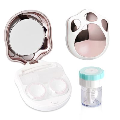 Contact Lens Travel Kit with Cleaner Washer, Portable Contact Box with Mirror Tweezers Remover Tool Solution Bottle for Daily Outdoor (Pink)