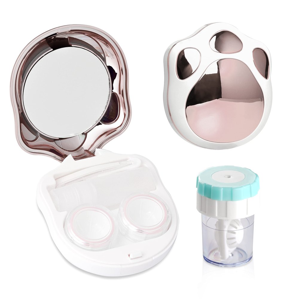 Contact Lens Travel Kit with Cleaner Washer, Portable Contact Box with Mirror Tweezers Remover Tool Solution Bottle for Daily Outdoor (Pink)