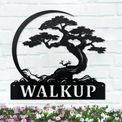 RBPCAAR Custom Bonsai Tree Metal Wall Art Personalized Bonsai Tree Name Sign Custom Plant Door Signs Garden Housewarming Gift