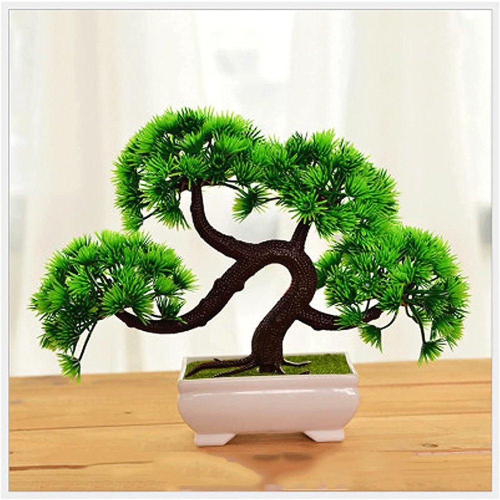 LSHAOBO Small Artificial Bonsai Tree Fake Potted Pine Tree Bonsai Plant Fake Bonsai, Suitable for Window Sill Garden Desktop Display,7 Inches