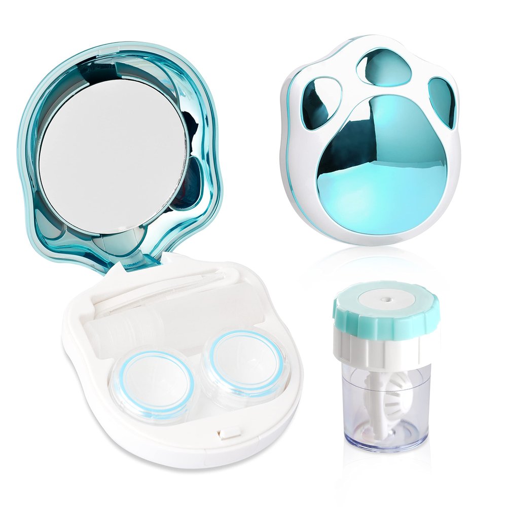 Contact Lens Travel Kit with Cleaner Washer, Portable Contact Box with Mirror Tweezers Remover Tool Solution Bottle for Daily Outdoor (Blue)