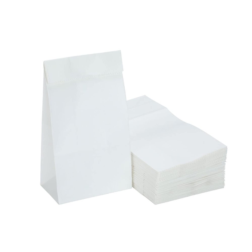 Kslong 100PCS Mini White Paper Bags, Small Paper Treat Bags l LB, Kraft Paper Sandwich Cookies Bags Bulk for Candy, Snack, Popcorn, Lunch, Party Favor, Thank You Gift Packaging 3.5x2.2x6.7 Inch