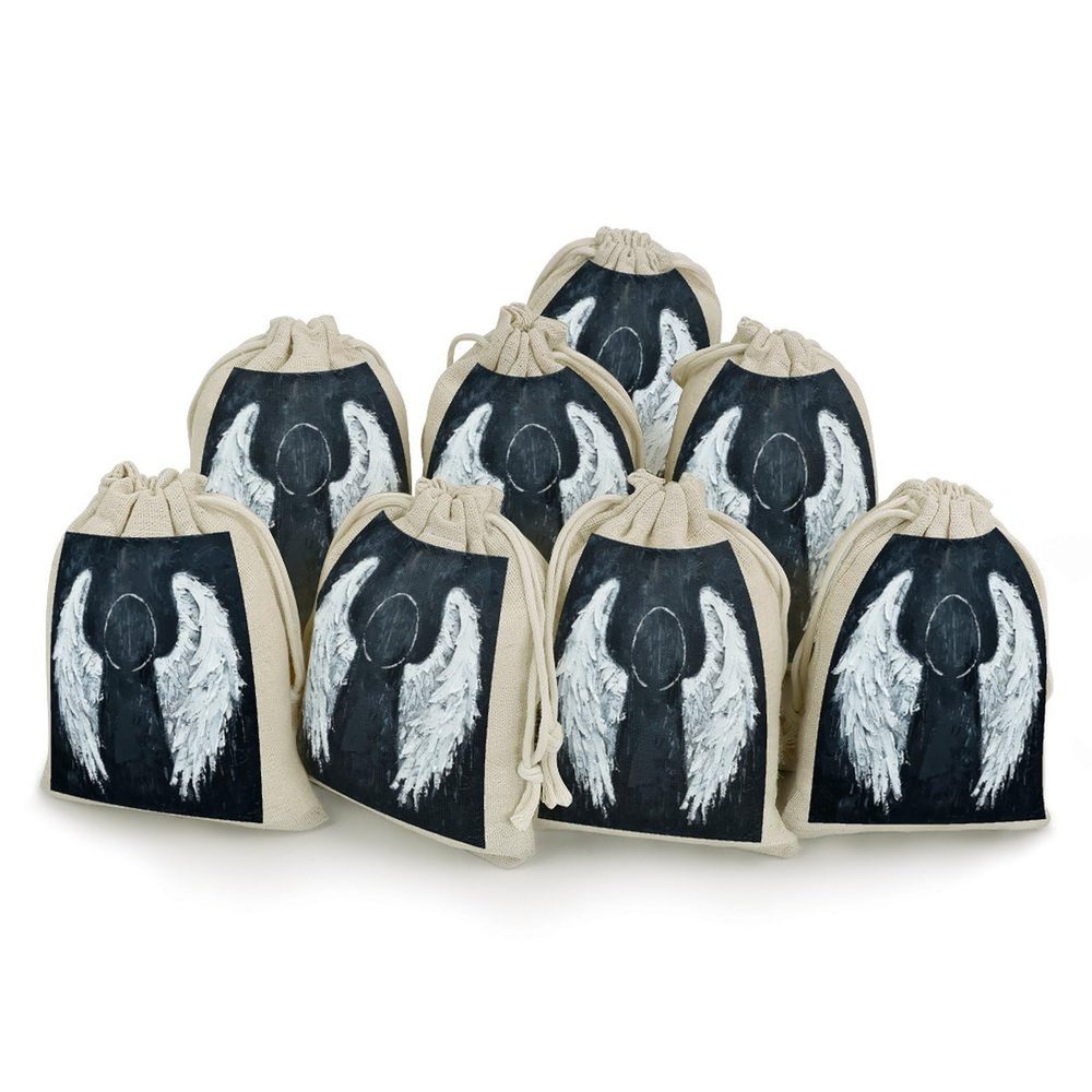8PCS Spice Bags for Cooking, White Angel Wings Muslin Bags Reusable, Small Burlap Bags with Drawstring, Herb Bag Empty, Cloth Gift Bag Pouch, For Wedding & Party Favors (5x7 Inch)