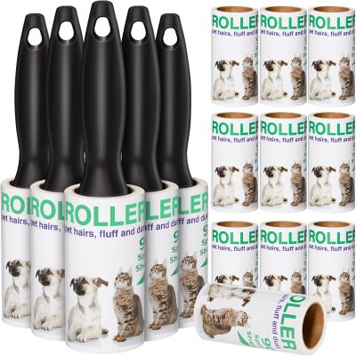 1350 Sheets Lint Rollers for Pet Hair Extra Sticky Remover for Pet Hair, Couch, Clothing, Furniture, Carpet and More, 5 Handles 15 Rolls of Lint Roller Refill, 90 Sheets Per Roller