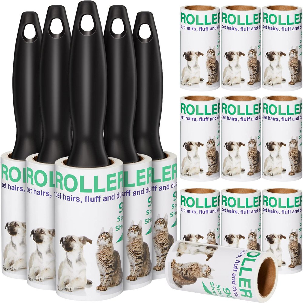 1350 Sheets Lint Rollers for Pet Hair Extra Sticky Remover for Pet Hair, Couch, Clothing, Furniture, Carpet and More, 5 Handles 15 Rolls of Lint Roller Refill, 90 Sheets Per Roller