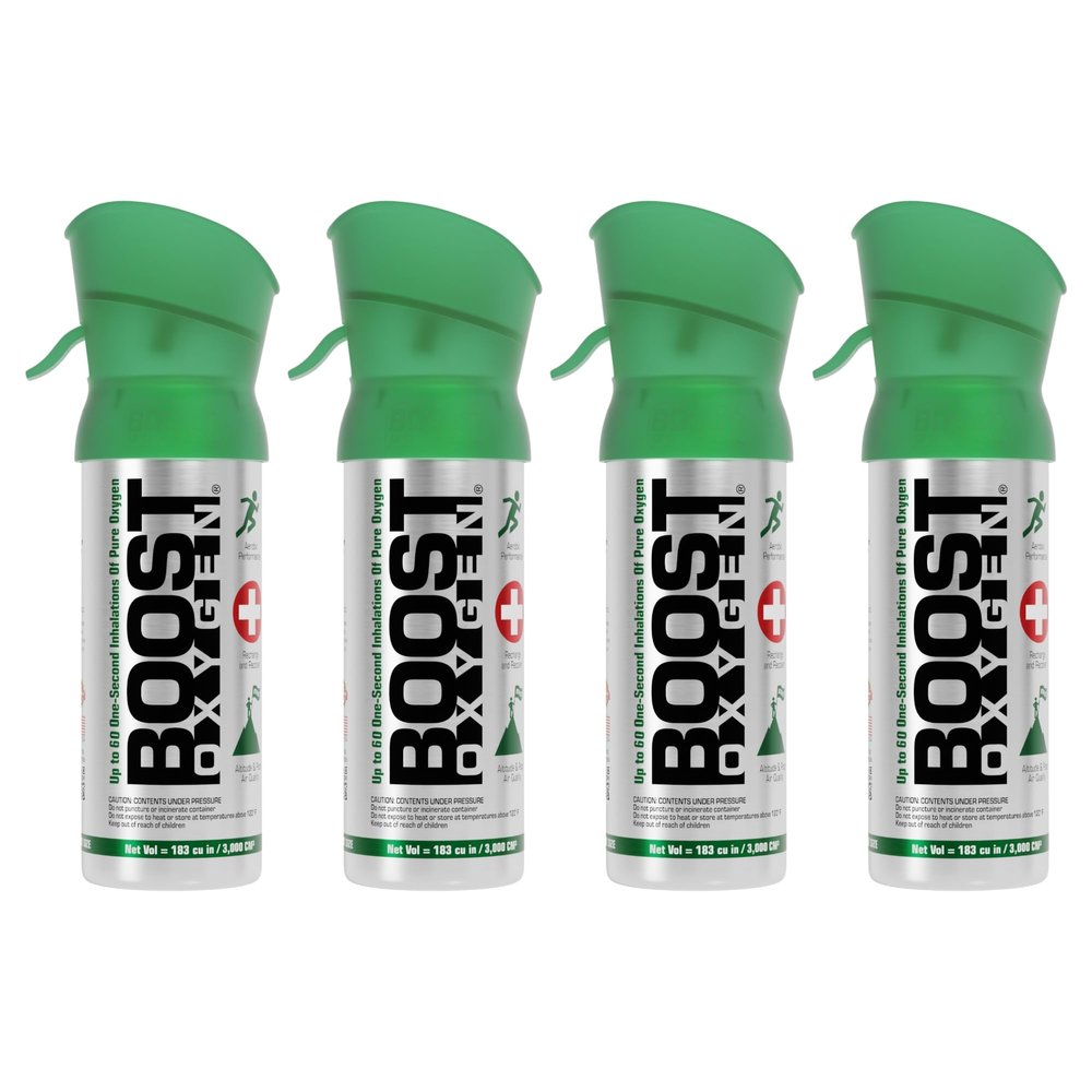 Boost Oxygen Pocket Size Natural 3L Canister | Respiratory Support for Aerobic Recovery, Altitude, Performance & Health (4 Pack)