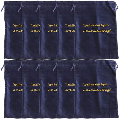 Large Blue Velvet Rainbow Bridge Cremains Bags for Ashes 10-Pack - Large Size 10"L x 12"H - for Holding 230 Cubic Inches of Pet Cremains - Includes Plastic Bags for Ashes