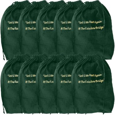 Medium Green Rainbow Bridge Velvet Cremation Urn Bag 10-Pack - Velvet Cotton Bags for Urns - Medium Size 9"L x 6"W x 13"H - Great for Holding a Pet Urn Measuring 11"H or Smaller