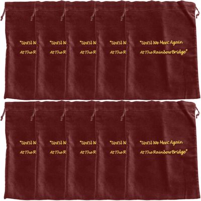 Extra Large Burgundy Velvet Rainbow Bridge Cremains Bags for Ashes 10-Pack - Extra Large Size 13"L x 15"H - for Holding 400 Cubic Inches of Pet Cremains - Includes Plastic Bags for Ashes