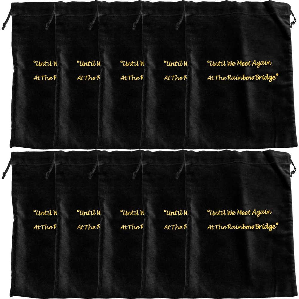 Large Black Velvet Rainbow Bridge Cremains Bags for Ashes 10-Pack - Large Size 10"L x 12"H - for Holding 230 Cubic Inches of Pet Cremains - Includes Plastic Bags for Ashes