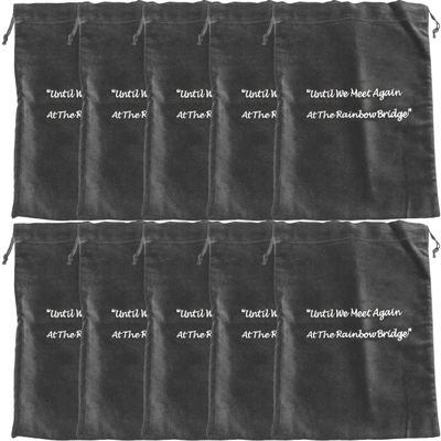 Extra Large Gray Velvet Rainbow Bridge Cremains Bags for Ashes 10-Pack - Extra Large Size 13"L x 15"H - for Holding 400 Cubic Inches of Pet Cremains - Includes Plastic Bags for Ashes