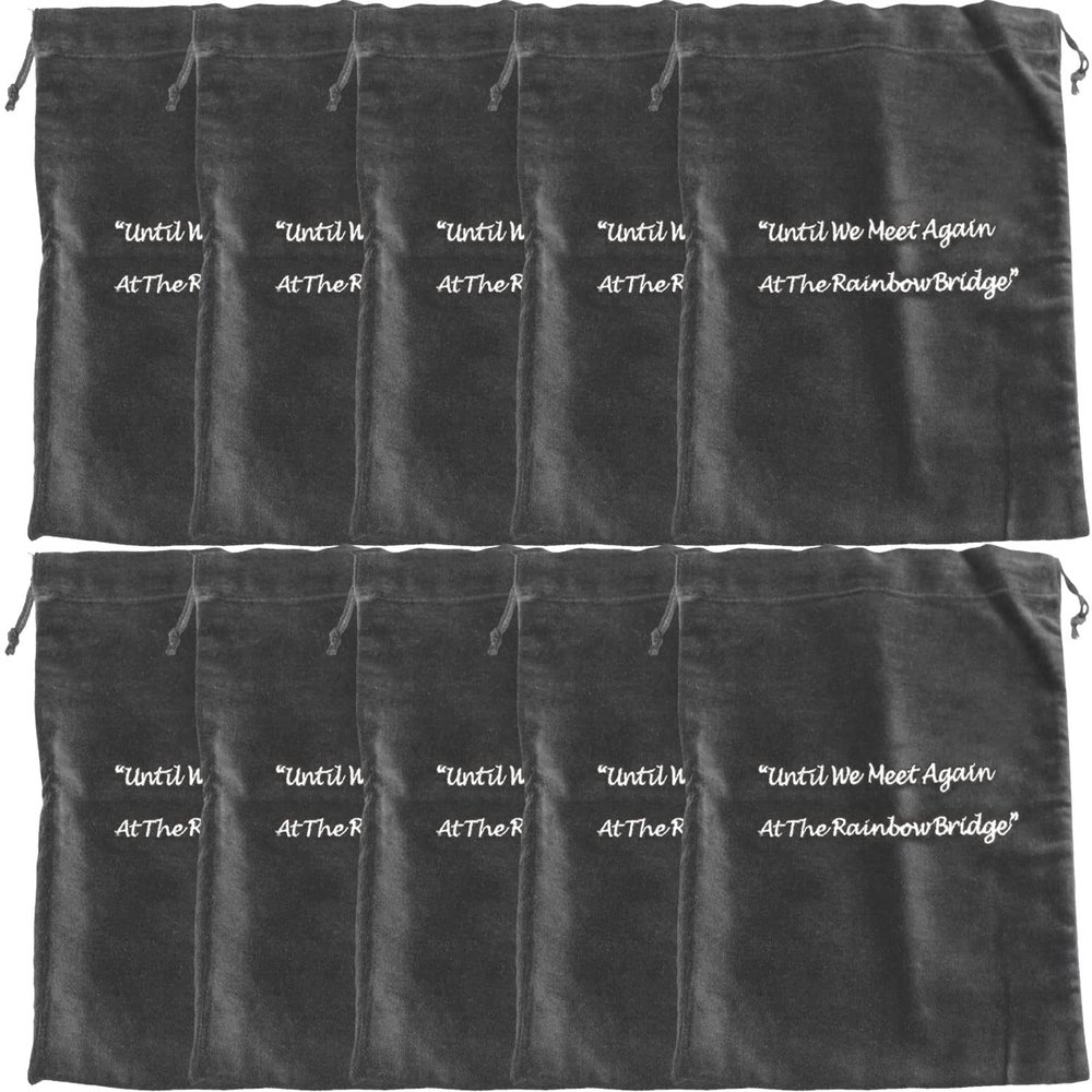 Large Gray Velvet Rainbow Bridge Cremains Bags for Ashes 10-Pack - Large Size 10"L x 12"H - for Holding 230 Cubic Inches of Pet Cremains - Includes Plastic Bags for Ashes