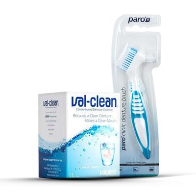 Yourdent-USA Val-Clean Concentrated Denture Cleaner & Paro Clinic Dual-Head Denture Brush Set  1-Year Supply for Effective Cleaning of Dentures, Retainers & Night Guards