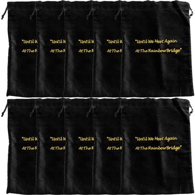 Extra Large Black Velvet Rainbow Bridge Cremains Bags for Ashes 10-Pack - Extra Large Size 13"L x 15"H - for Holding 400 Cubic Inches of Pet Cremains - Includes Plastic Bags for Ashes