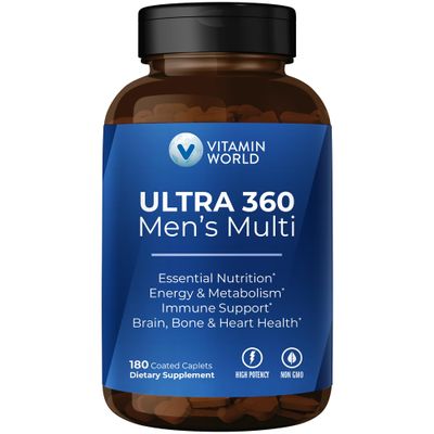 Vitamin World Ultra 360 Multivitamin for Men, Men's Multivitamin with Herbs & Antioxidants for Energy & Performance, Supplement with Vitamin A, C, D, E, B12 & Zinc for Immune Support, 180 Caplets