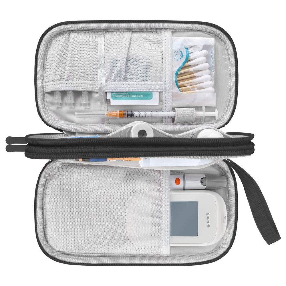 Elonbo Diabetic Supplies Storage Bag, Portable Glucose Meter Carrying Case, Insulin Pen and Medication Travel Case for Glucose Meters, Insulin Pen, Test Strips, Lancets, Syringe, Small Ice Pack, Black