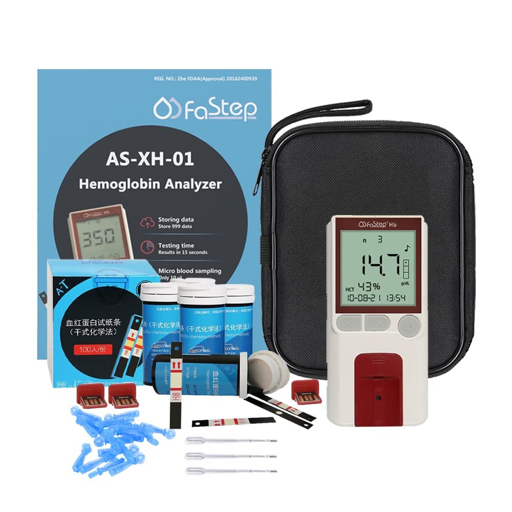 Hemoglobin Meter Hemoglobin Test Meter kit Hemoglobin Analyzer Anemia Monitor includes 125pcs Hemoglobin Test Strips