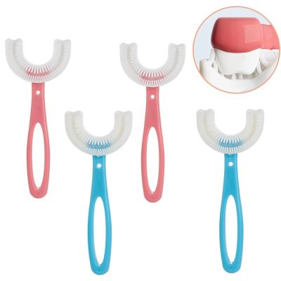 DSFGHB 4PCS Kids U-Shaped Toothbrush,Manual Toothbrush Kids,Food Grade Soft Silicone Brush Head,360 Oral Teeth Cleaning Design(for 6-12 Ages), Blue,pink