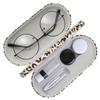 MoKo Double Eyeglass Case, Contact Lens Case with Mirror Tweezers Remover, 2 in 1 Double Sided Portable Contact Lens Box Holder Container Storage Kit Sunglasses Pouch for Men & Women, Leopard view 1