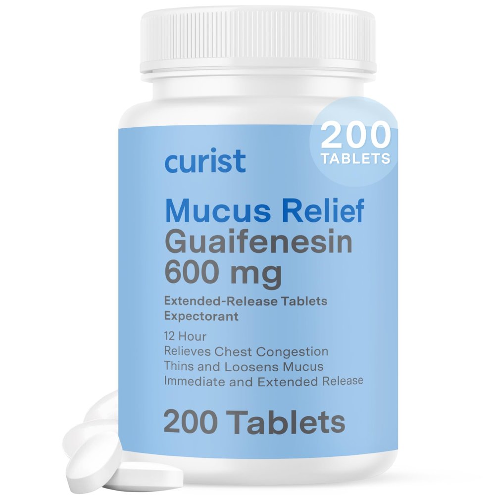 Curist Guaifenesin 600 mg Extended Release Tablets (200 Dye-Free Tablets) - Expectorant Mucus Relief, Generic Guaifenesin 600 mg, (Bulk Pack)