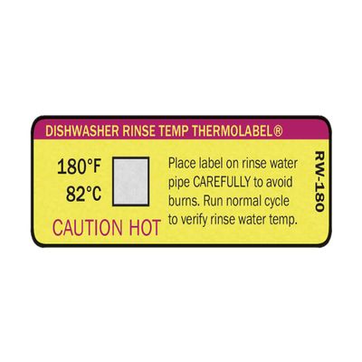 Dishwasher Rinse Temp THERMOLABEL 180F/82C for Hot Water Sanitation Dishwashers with an External Rinse Water Pipe